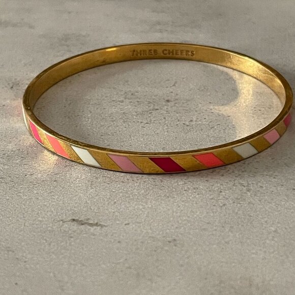 Kate Spade Three Cheers Earn Your Stripes Enamel Idiom Bangle Bracelet 2.75"D - Picture 2 of 5